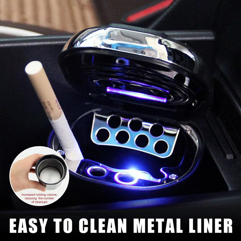 Suvnie Car Ashtray with Lid, Detachable USB Rechargeable Auto Cigarette Lighter with Blue LED Light, Portable Smell Proof Stainless Car Ash Tray, Mini Automotive Trash Can (Blue) - Image 5